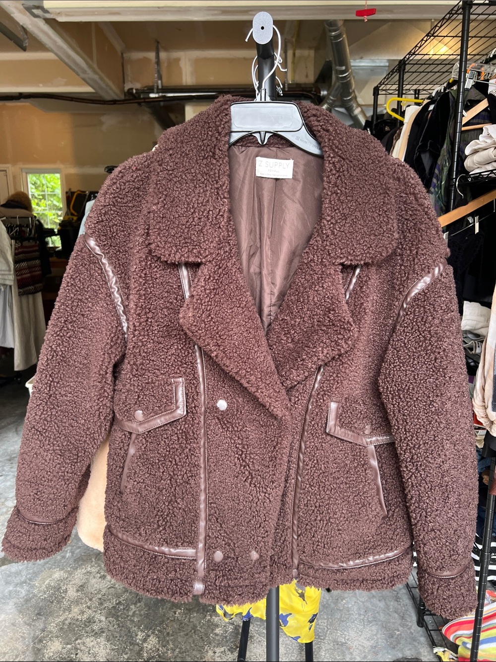 Z Supply Chocolate Brown Teddy Sherpa Moto Jacket